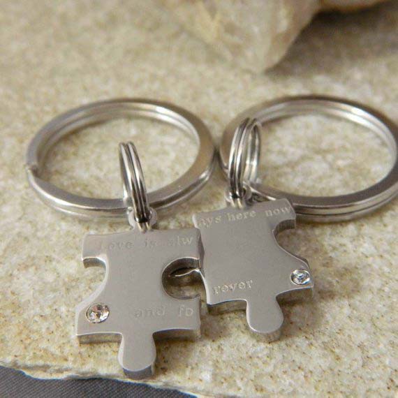 Love is always here now and forever Couples Stainless Steel Puzzle Keychains